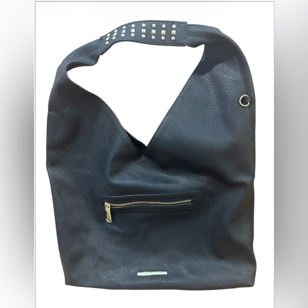 Steve Madden Black Pebbled Hobo with Gold Zip Accent